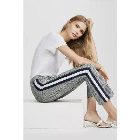 Mother The Insider Ankle Pants Sz 28 Black Blue White Houndstooth Stripe Denim